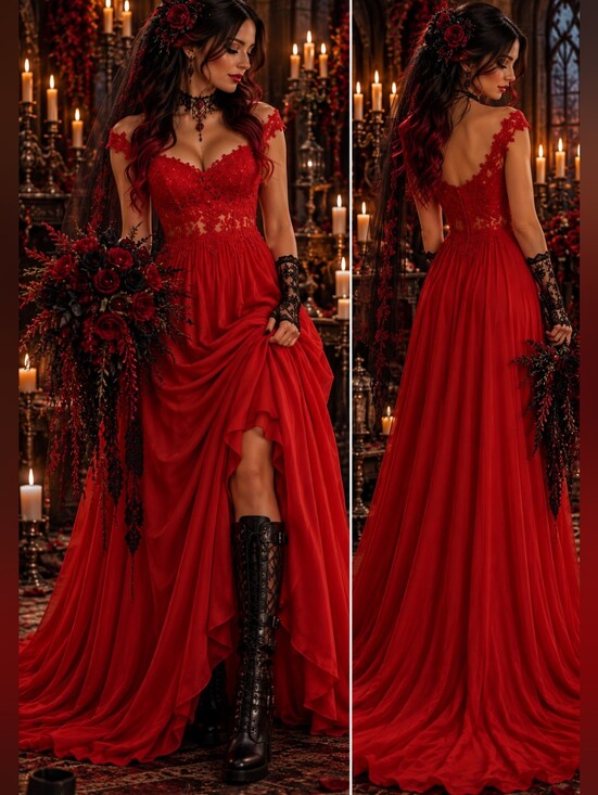 Jaeden Dresses & Skirts - JAEDEN Red Custom Sweetheart A-Line Wedding Dress Sequined Tulle Mesh Gown•Sz M
